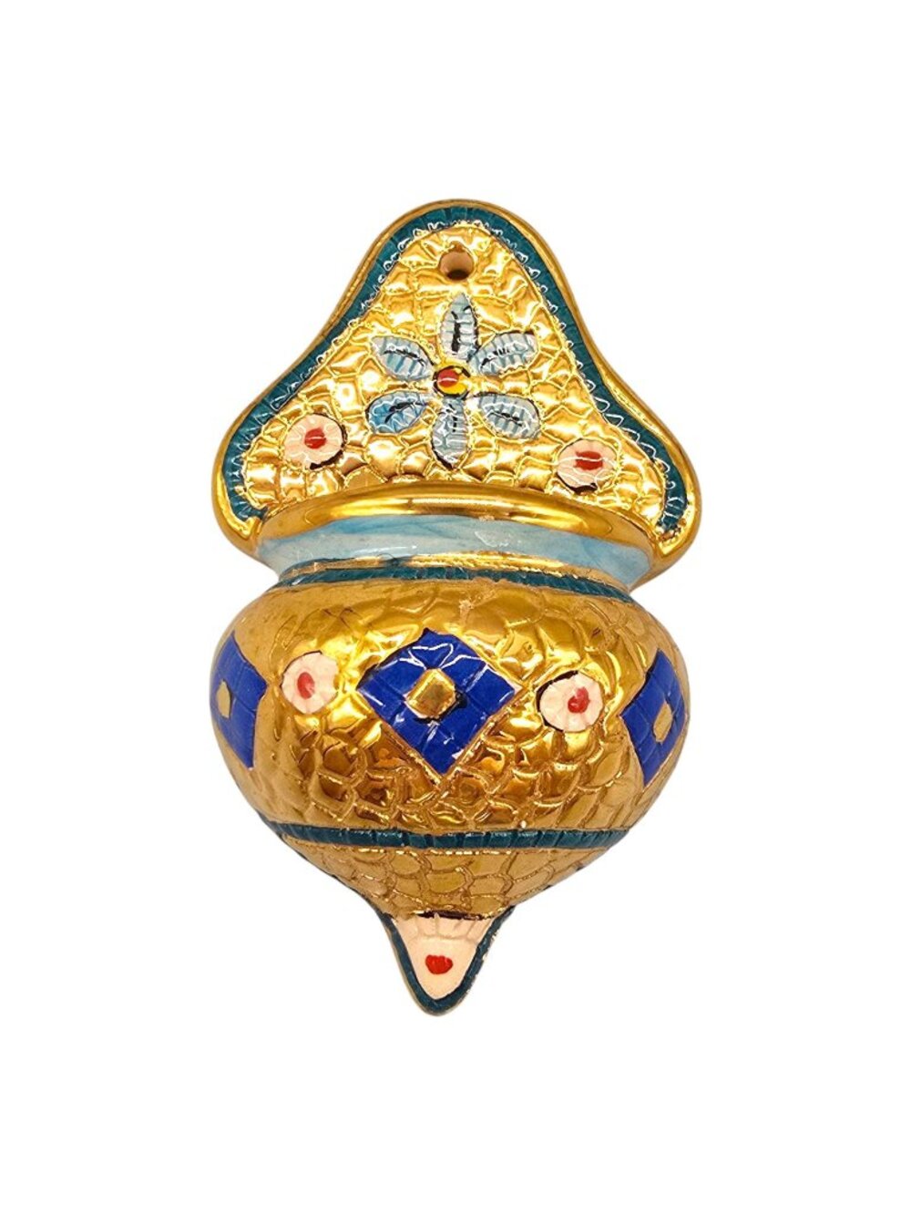 Vtg Italian Wall Pocket Vase Hand Painted Gold Floral Motif Holy Water Font